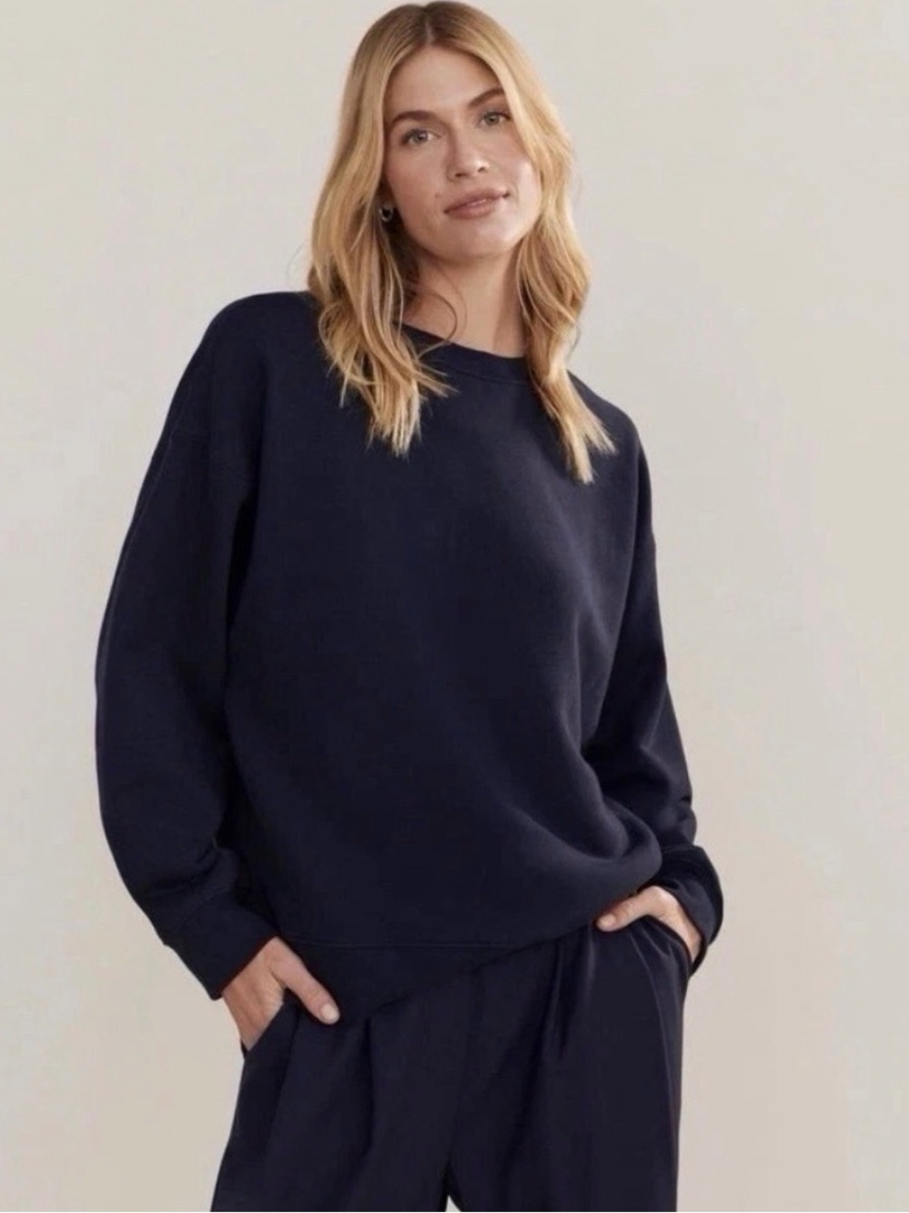 Jenni Kayne Marina Sweatshirt Womens M Navy Blue Cotton Crewneck
